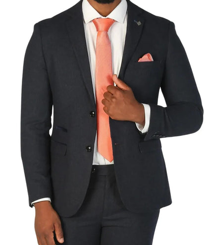 Men's Navy Blue Wool Blend Tweed Formal Blazer