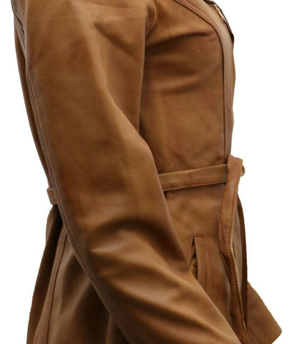 Womens Leather Long Biker Jacket-Muscat - Tan