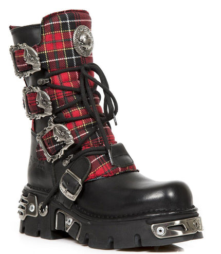 New Rock Tartan Leather Gothic Boots - 391T-S1