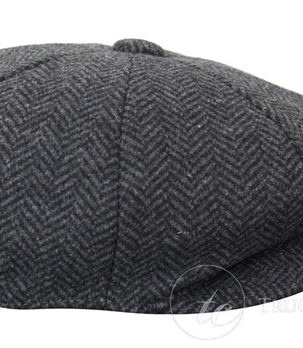 Mens Peaky Blinders Charcoal Tweed Gatsby Flat Baker Hat