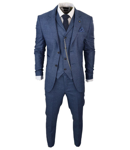 Men's 3 Piece Blue Prince Of Wales Check Suit