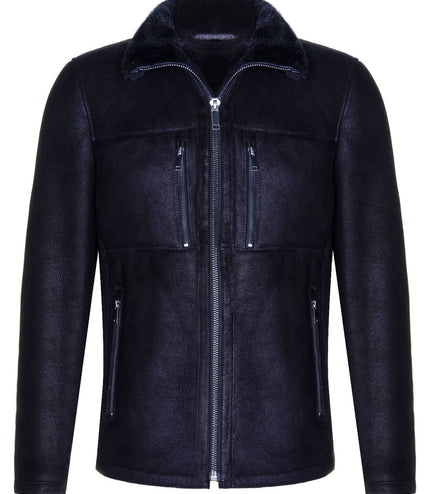 Mens Sheepskin Biker Bomber Jacket-Agboville