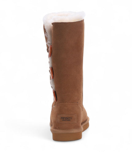 Women's Sheepskin Suede Tan Button Warm Winter Calf Boots - Willow
