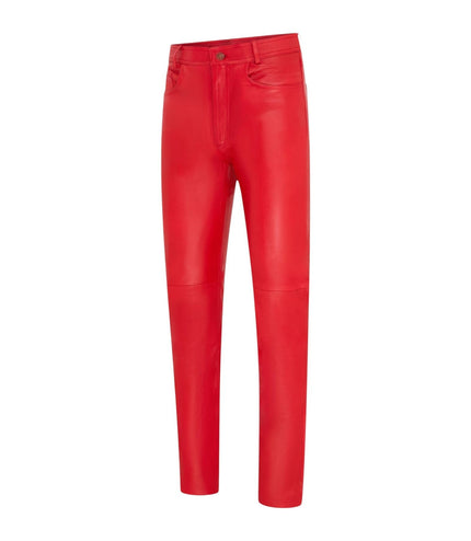 Mens Red Lamb Leather 501 Biker Jeans - Istanbul