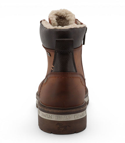 Mustang Men's Cognac Brown Faux Leather Winter Lace-Up Ankle Boots - M0091001