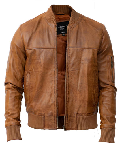 Mens Retro MA-1 Leather Bomber Jacket-Arlington