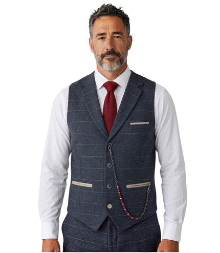 Men's Navy Blue Tweed 3 Piece Wool Blend Formal Suit - TP-32