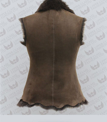 Women's Toscana Sheepskin Short Gilet-Denver - Brown
