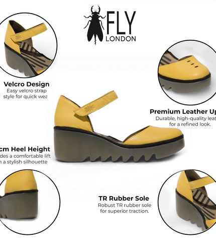Fly London Women's Yellow BISO305FLY Suede Leather Wedge Sandals