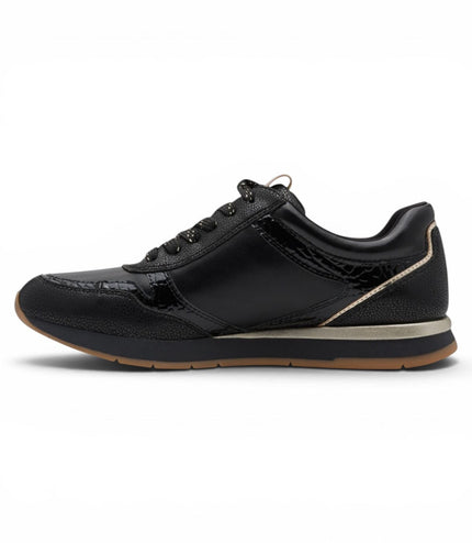 Tamaris Womens Black Faux Leather Fashion Lace Up Sneakers - 23613-46
