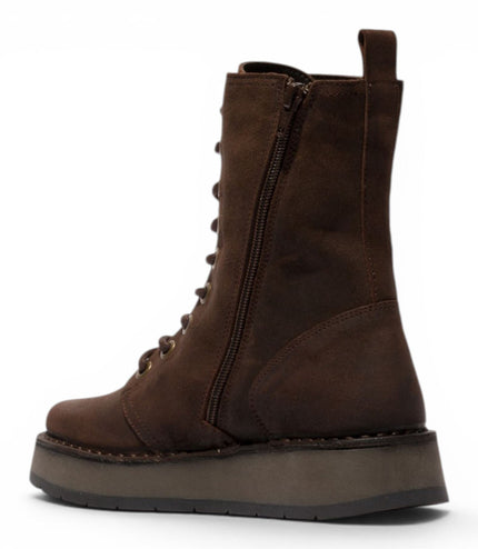 Fly London Womens Combat Brown Suede Leather Lace-up Boots - RAMI043
