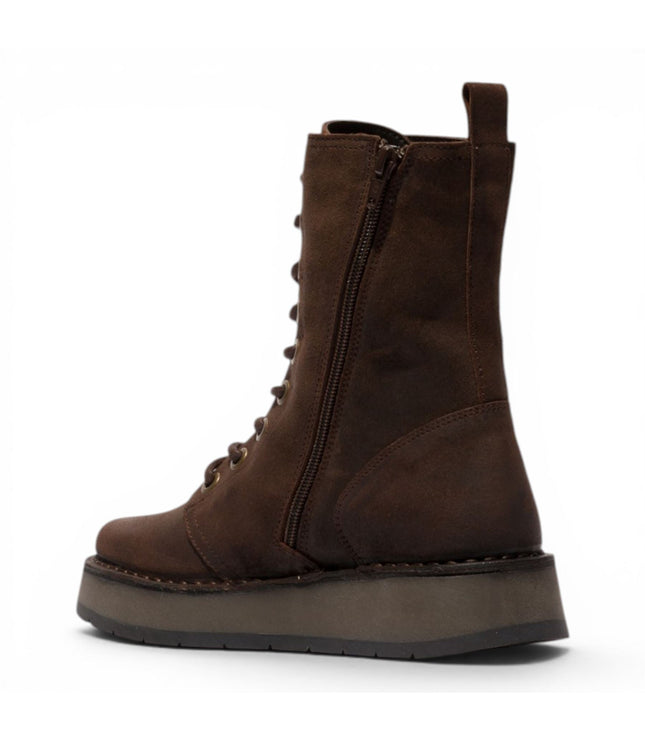 Fly London Womens Combat Brown Suede Leather Lace-up Boots - RAMI043