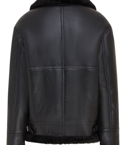 Mens B3 Aviator Real Sheepskin Leather Flying Jacket-Hobart - Black