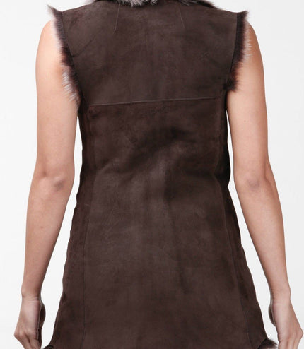 Women's Toscana Sheepskin Long Gilet-Sorocaba - Brown Silver