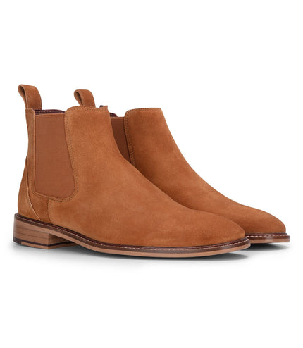 London Brogues Men's Tan Suede Leather Slip-On Chelsea Ankle Boots