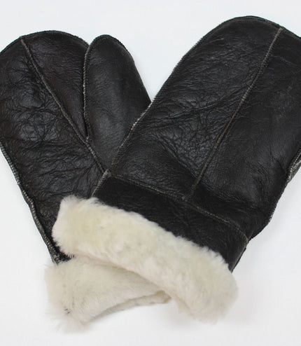 Unisex Cream Real Sheepskin Leather Shearling Gloves Warm Mittens