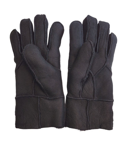 Infinity Leather Unisex Black Sheepskin Suede Gloves with Roll Up/Down Cuff