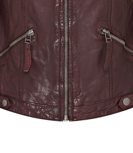 Womens Hooded Classic Biker Jacket - Brazzaville - Burgundy