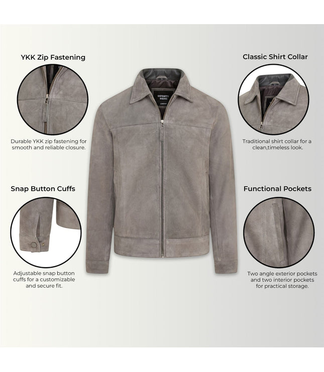 Mens Retro Brown 100% Goat Suede Leather Harington Biker Jacket - Stone