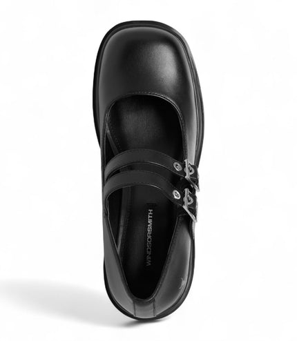 Windsorsmith Womens Black Leather Chunky Platform Mary-Jane Heel Shoes - Lessons