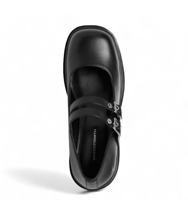 Windsorsmith Womens Black Leather Chunky Platform Mary-Jane Heel Shoes - Lessons