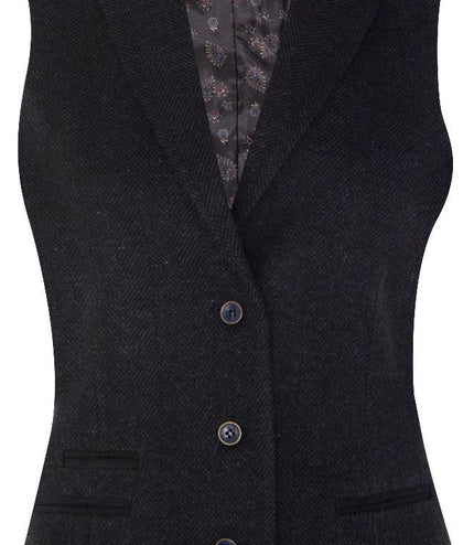 Womens Tweed 1920s Herringbone Navy Waistcoat