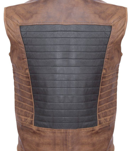 Mens Black/Brown Leather Gilet-Sheffield