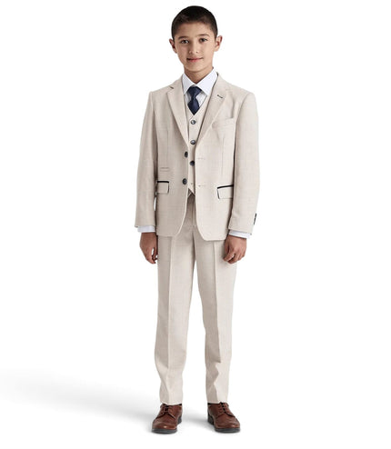 Boys Cream 3 Piece Check Formal Suit - Regent