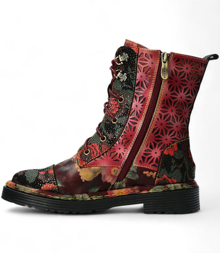 Laura Vita Incaso 36 Red Floral Womens Gothic Victorian Leather Ankle High Boots