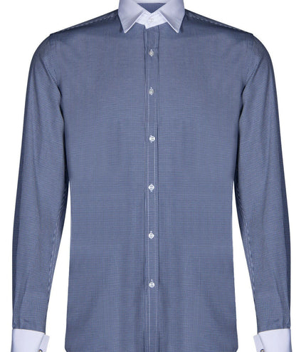 Mens Club Collar Navy Blue Shirt 1920s Peaky Blinders With Bar Poplin Pin Smart