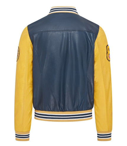 Mens Baseball Leather Letterman Bomber Jacket - Ashwood - Blue