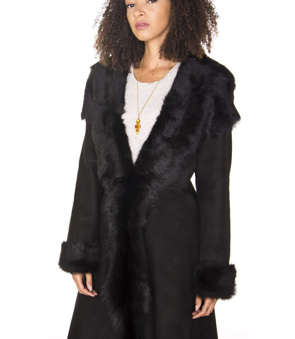 Womens Toscana Sheepskin Suede Trench Coat-Tbilisi - Navy