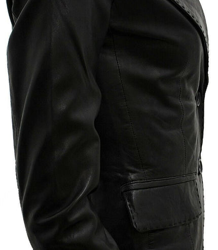 Womens Leather Blazer Jacket-Seregno - Black