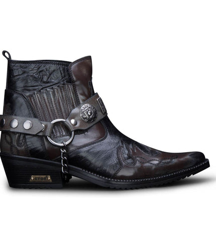 Mens Brown Leather Winklepicker Ankle Boots