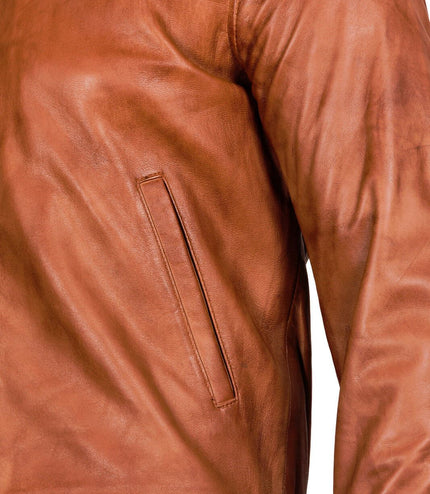 Mens Retro Varsity Leather Bomber Jacket-Pretoria - Tan