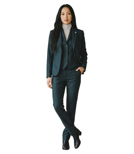 Women's Olive Three Piece Check Tailored Suit - TPW-53