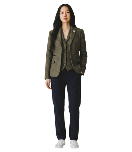 Women's Olive 2 Piece Check Formal Tweed Blazer & Waistcoat Set - TPSTZ-7