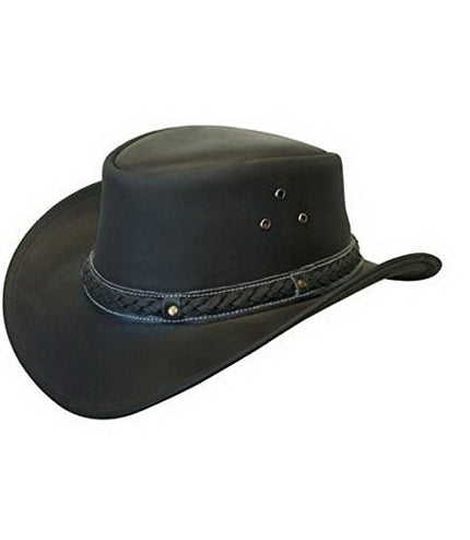 Australian Black Western Style Cowboy Outback Real Leather Aussie Bush Hat