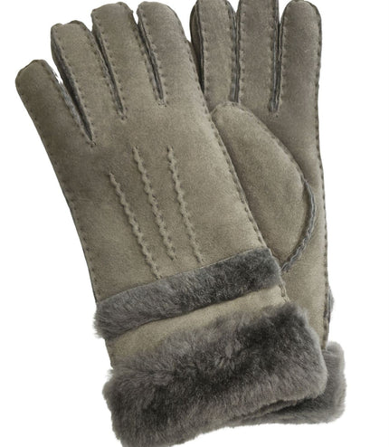 Infinity Leather Womens Grey Sheepskin Suede Gloves with Roll Up/Down Cuff