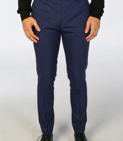 Men's Navy Checked 3 Piece Suit Tailored Fit Suit Formal Wedding
