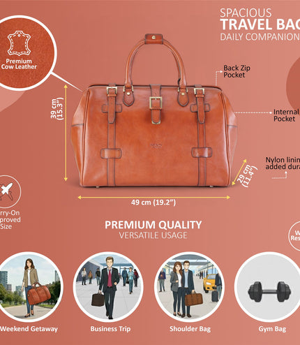 Genuine Leather Tan Duffle Holdall Vintage Travel Gym Bag - Windsor