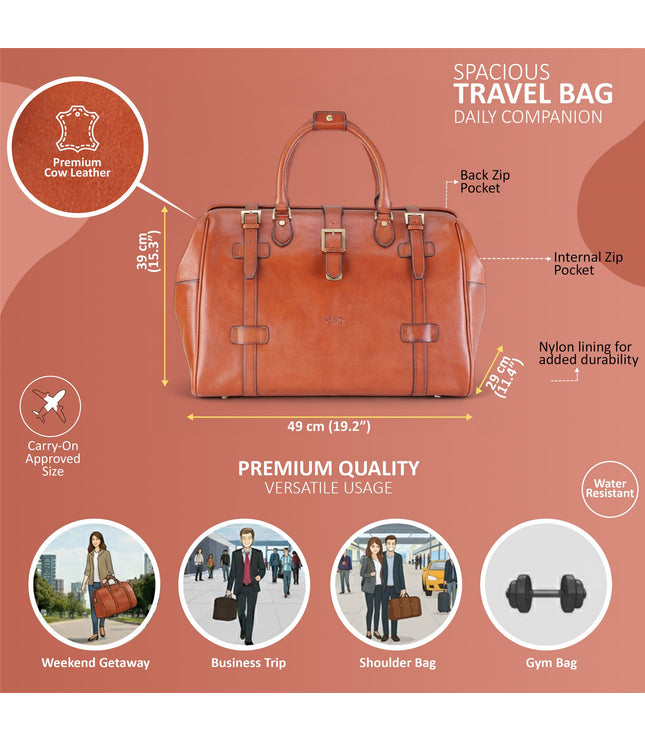 Genuine Leather Tan Duffle Holdall Vintage Travel Gym Bag - Windsor