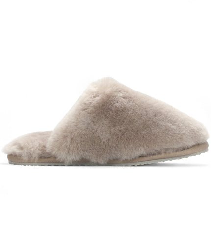 Women's Sheepskin Slippers Taupe Warm Winter Fur Mule - Aurora