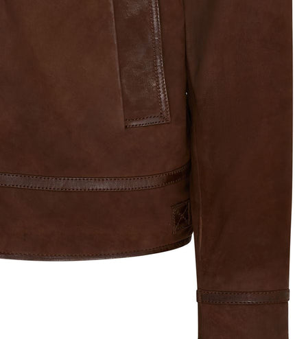 Mens Real Sheep Suede Bomber Jacket Aviator Jacket with Fur Lining - Brown