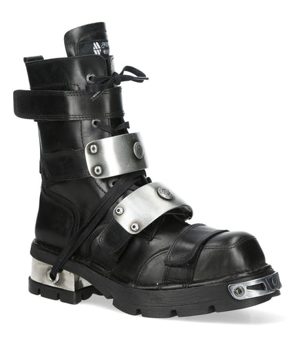 New Rock Metallic Black Leather Gothic Punk Rock High Boots - MET048-C9