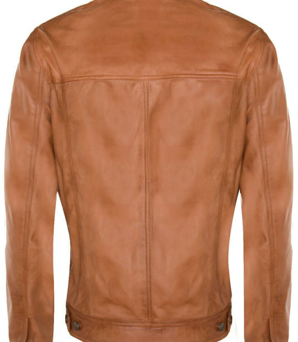 Men's Retro Leather Trucker Jacket-Constantine - Tan