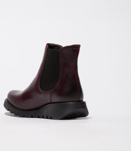 Fly London Womens Red Salv Chelsea Leather Ankle Casual Wedge Heel Boots