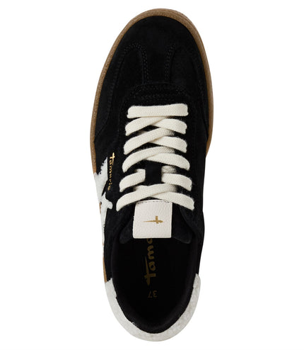 Tamaris Womens Black White Fur Suede Leather Fashion Lace Up Sneakers