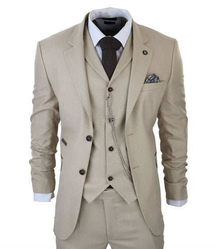 Men's 3 Piece Cream Prince Of Wales Check Suit