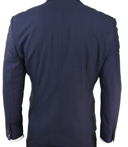 Mens 3 Piece Navy Blue Tailored Fit Retro Classic Suit